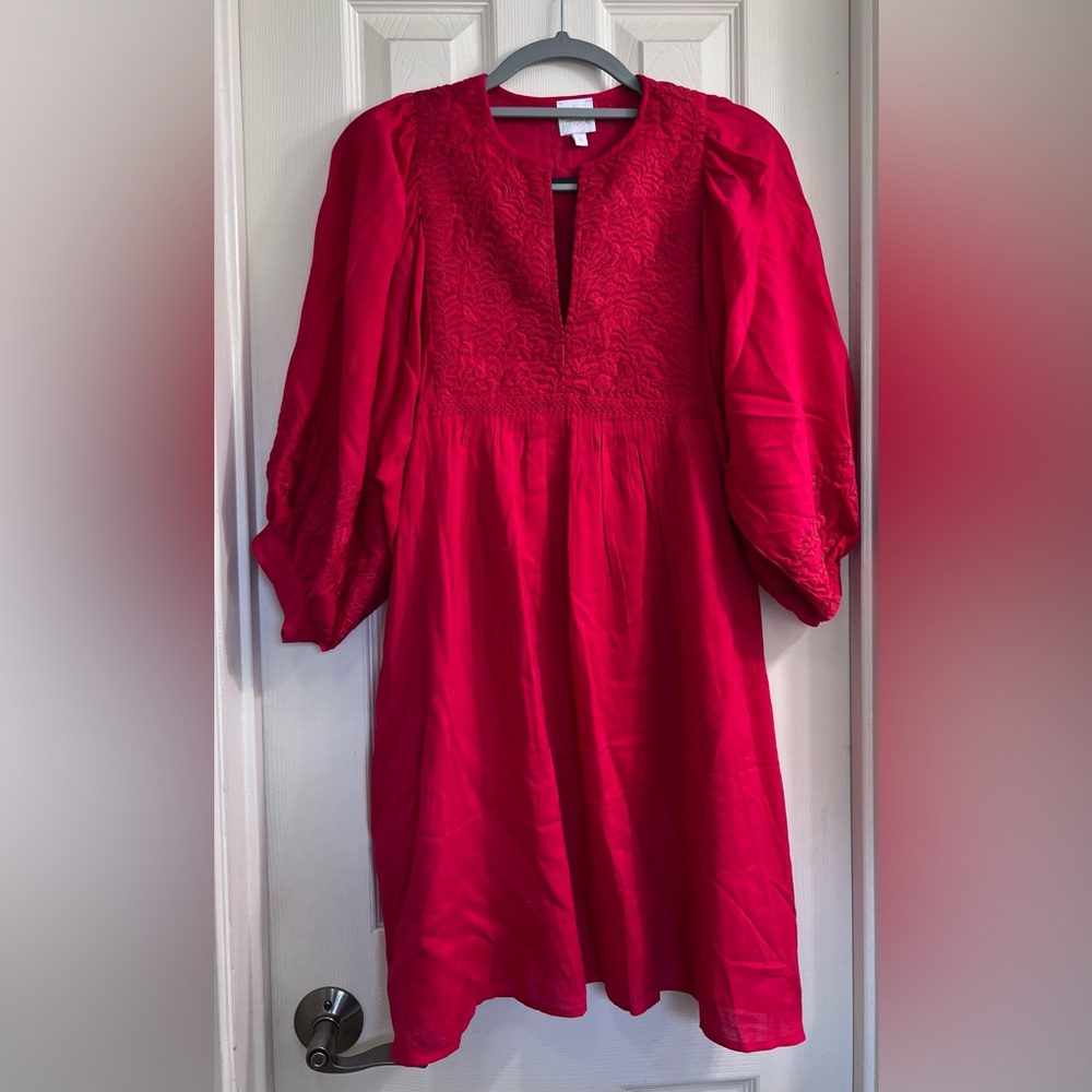 J.Marie Dress Women Small Red Scarlet with Elegant Embroidery
